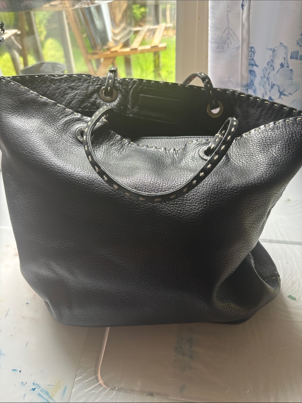 Black DKNY Leather Tote Bag with Studded Handle